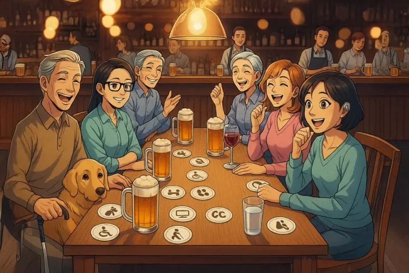 Ein Tisch, auf dem verschiedene Elemente zur digitalen Barrierefreiheit liegen – darunter ein Laptop, Notizbuch, Brille und Kaffee. Symbolisch dafür, dass Barrierefreiheit von Beginn an Teil des Projekts ist.